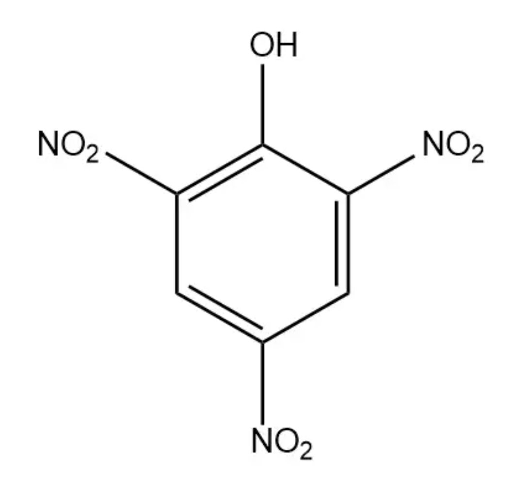 Chemical structure of 2,4,6-trinitrophenol (picric acid)